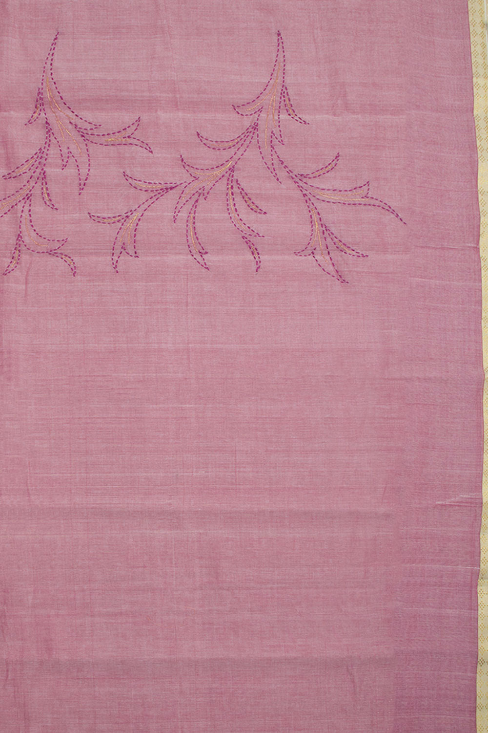 Onion Pink Hand Embroidered Mangalgiri Cotton Blouse Material 10062437