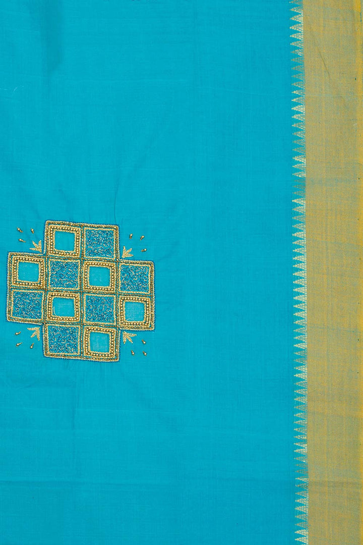 Bondi Blue Aari Embroidered Mangalgiri Cotton Blouse Material 10062438