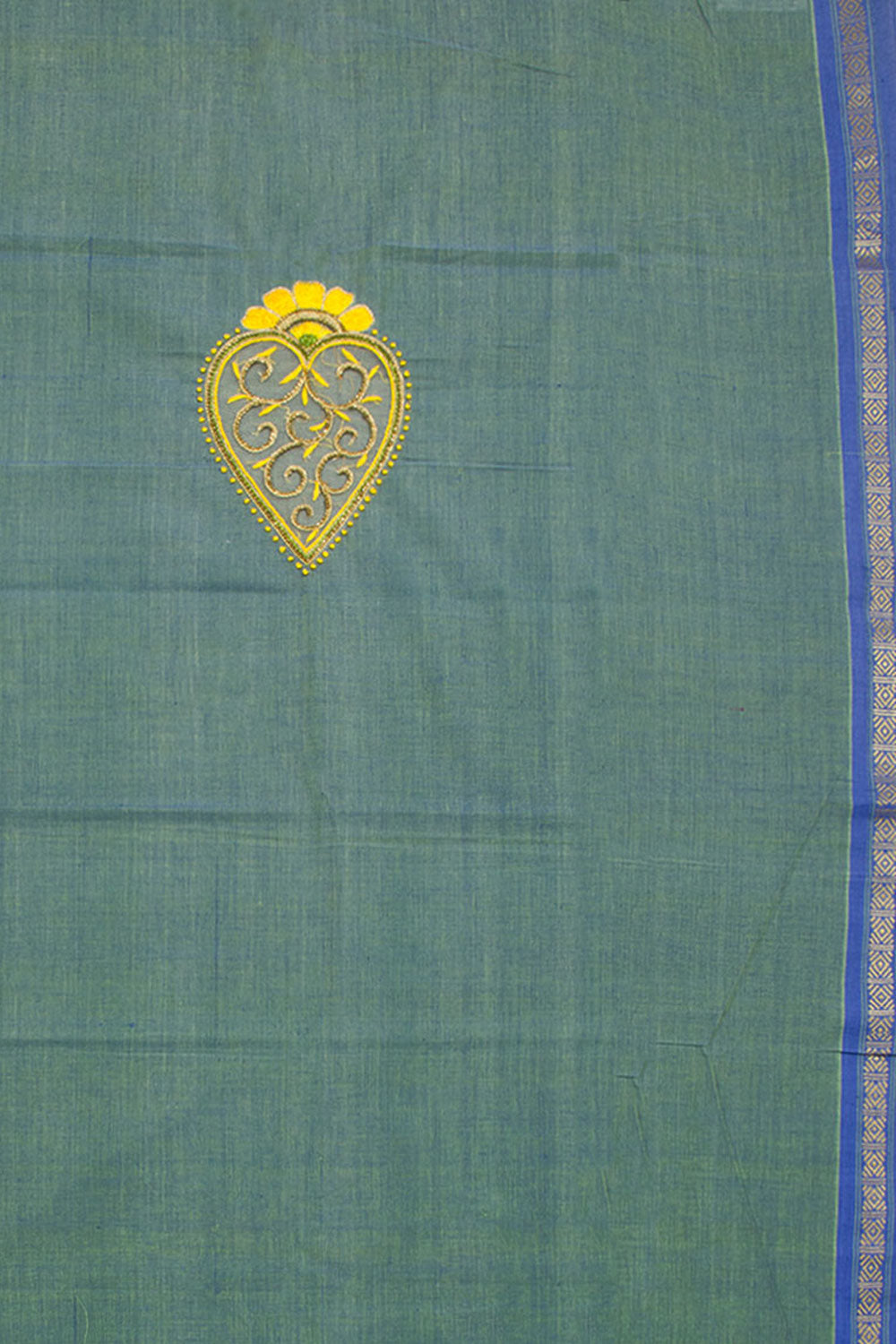 Greyish Blue Aari Embroidered Mangalgiri Cotton Blouse Material 10062440
