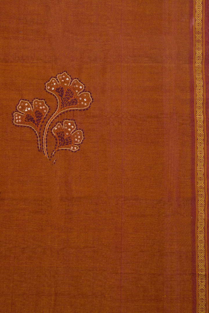 Cognac Brown Aari Embroidered Mangalgiri Cotton Blouse Material 10062441