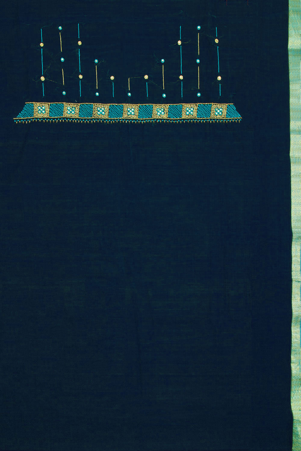 Midnight Blue Aari Embroidered Mangalgiri Cotton Blouse Material 10062442