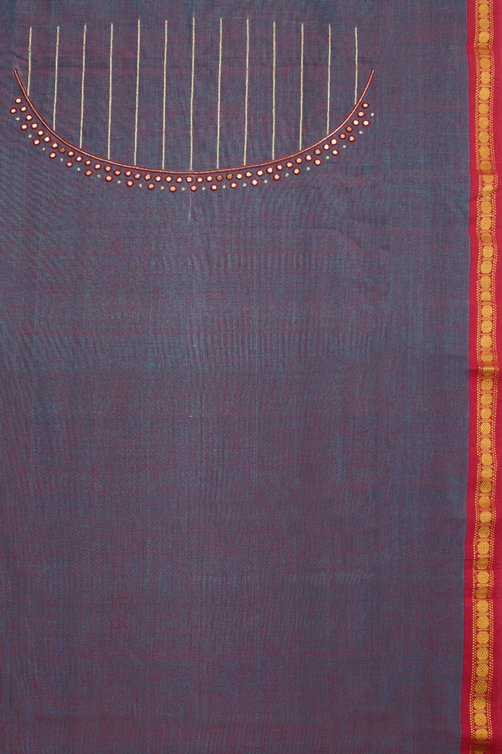 Purplish Grey Aari Embroidered Mangalgiri Cotton Blouse Material 10062444