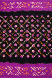 Black Handcrafted Bandhani Mulmul Cotton Saree 10062526