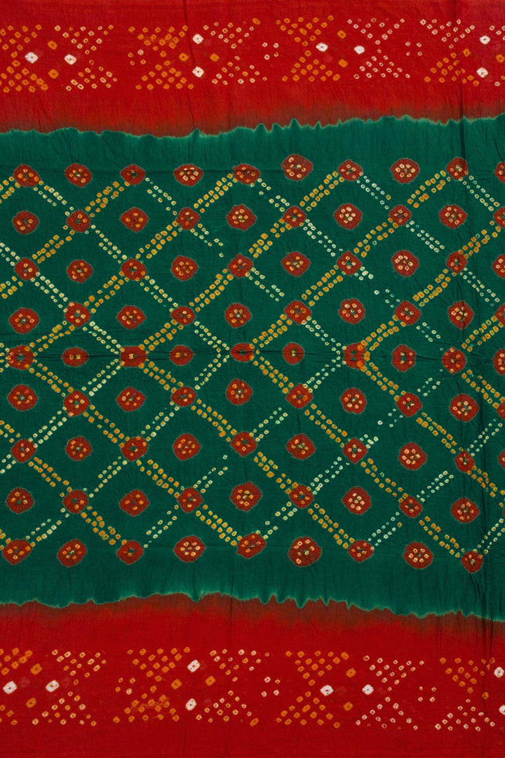 Dark Teal Green Handcrafted Bandhani Mulmul Cotton Saree 10062527