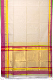 White Handloom Maheswari Silk Cotton Saree - Avishya