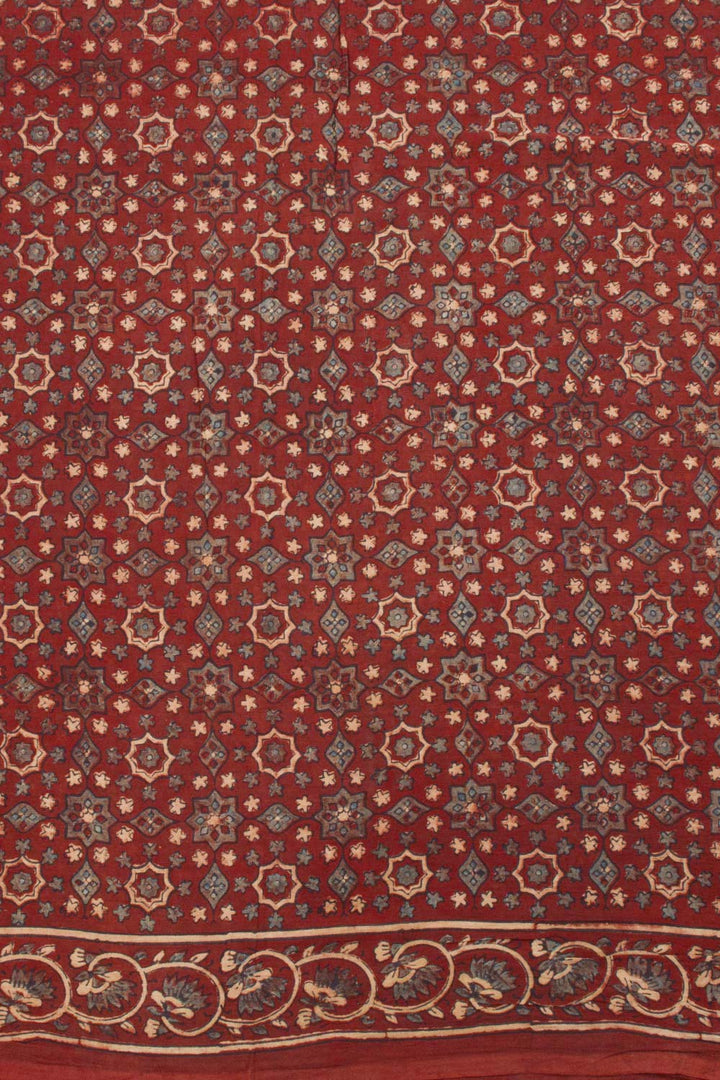 Red Ajrakh Printed Cotton Saree 10062720