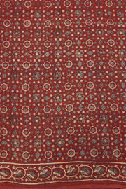 Red Ajrakh Printed Cotton Saree 10062720