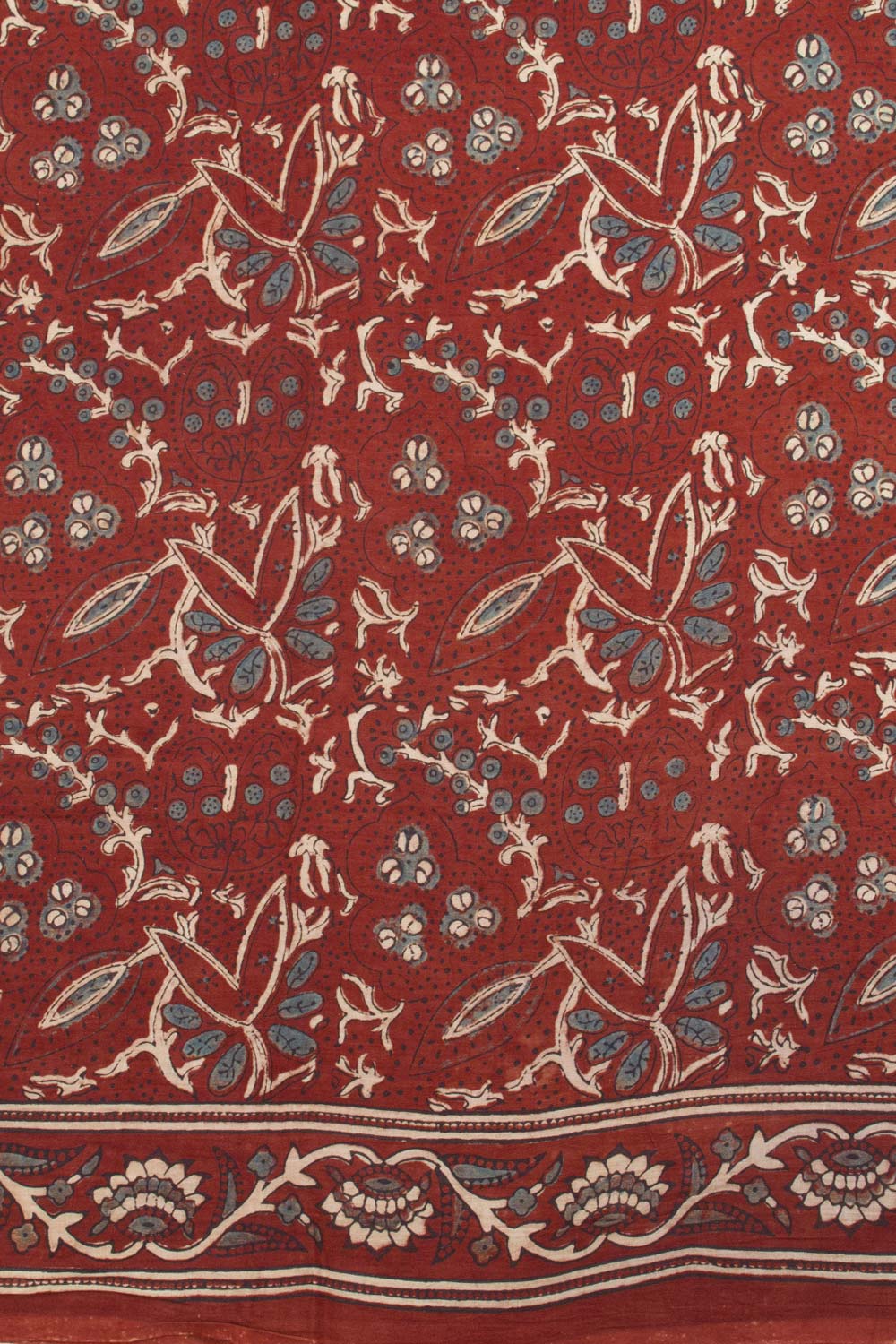 Red Ajrakh Printed Cotton Saree 10062725