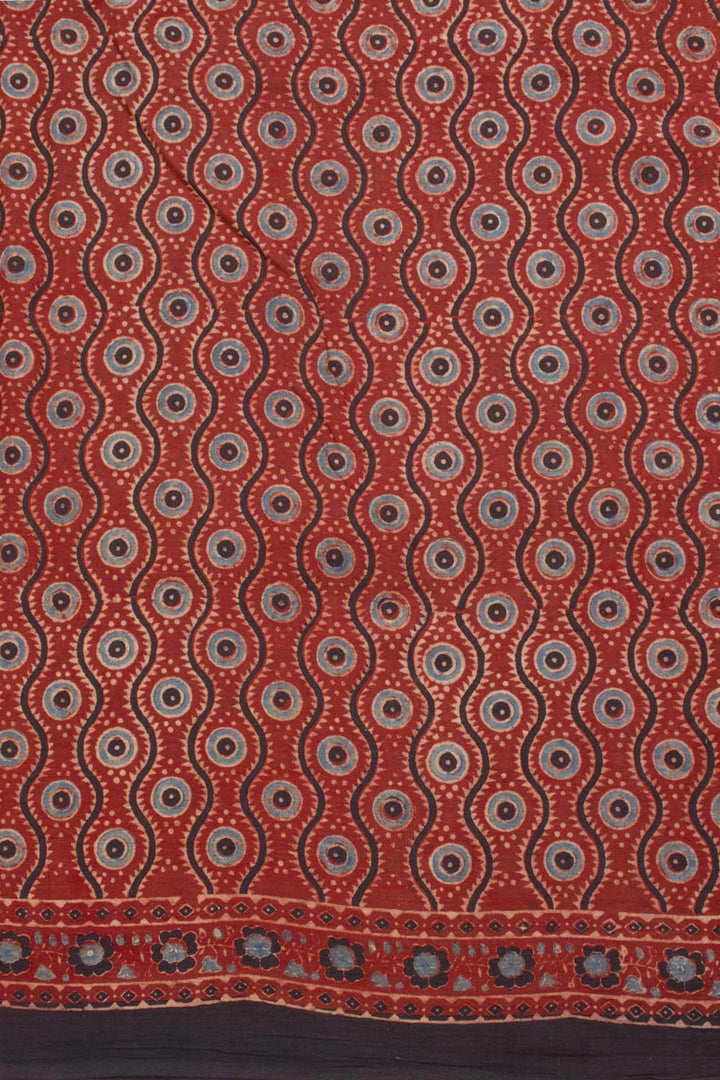 Red Ajrakh Printed Cotton Saree 10062727