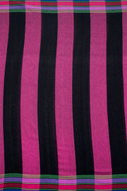 Raspberry Rose and Black Stripes Bhujodi Kala Cotton Saree 10062742
