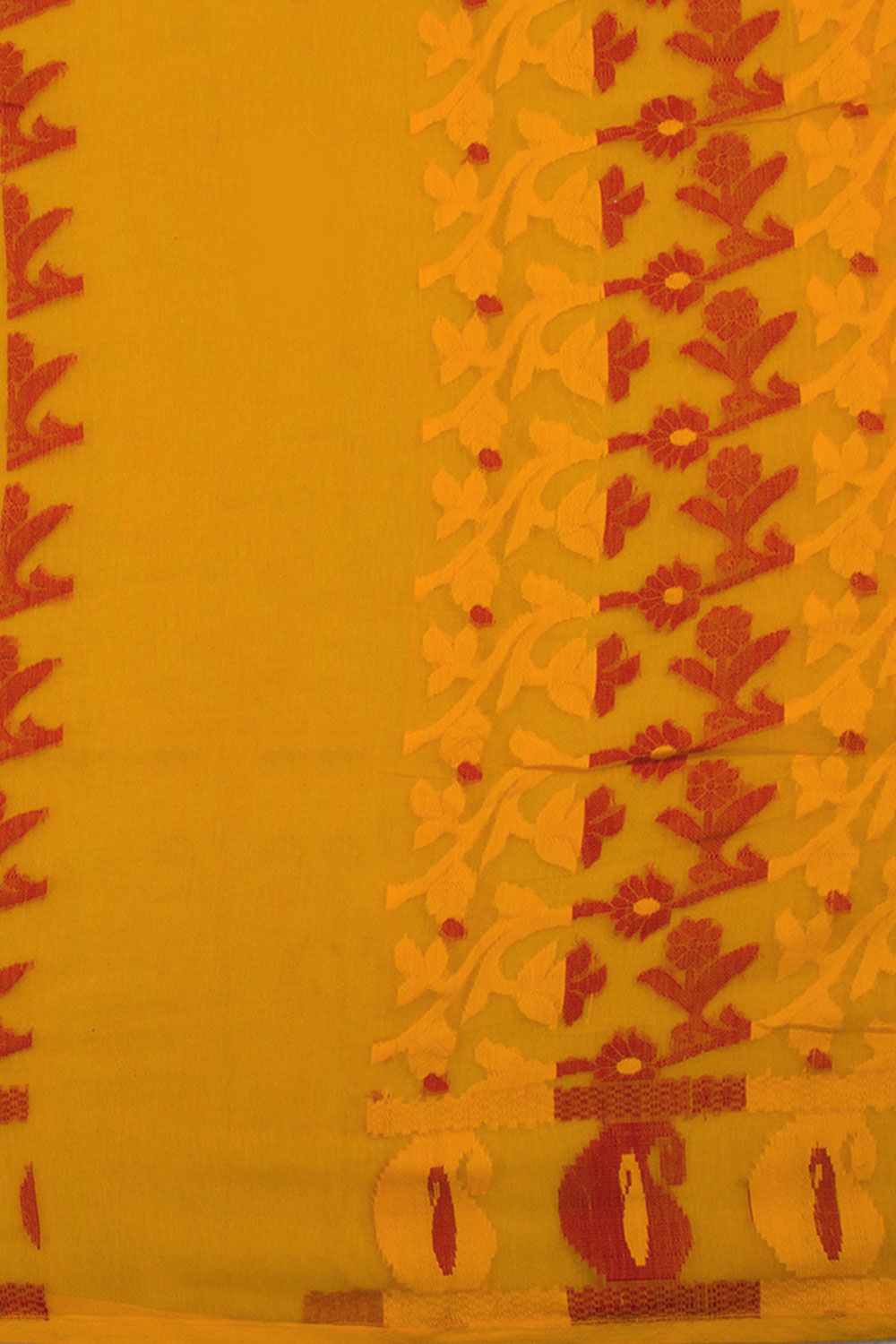 Golden Yellow Handloom Jamdani Style Cotton Saree 10062819