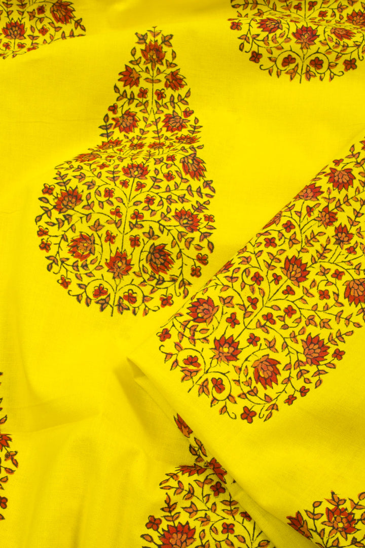Yellow Hand Block Printed Mulmul Cotton Salwar Suit Material 10062837
