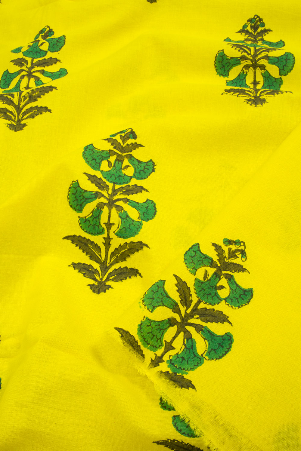 Golden Yellow Hand Block Printed Mulmul Cotton Salwar Suit Material 10062838