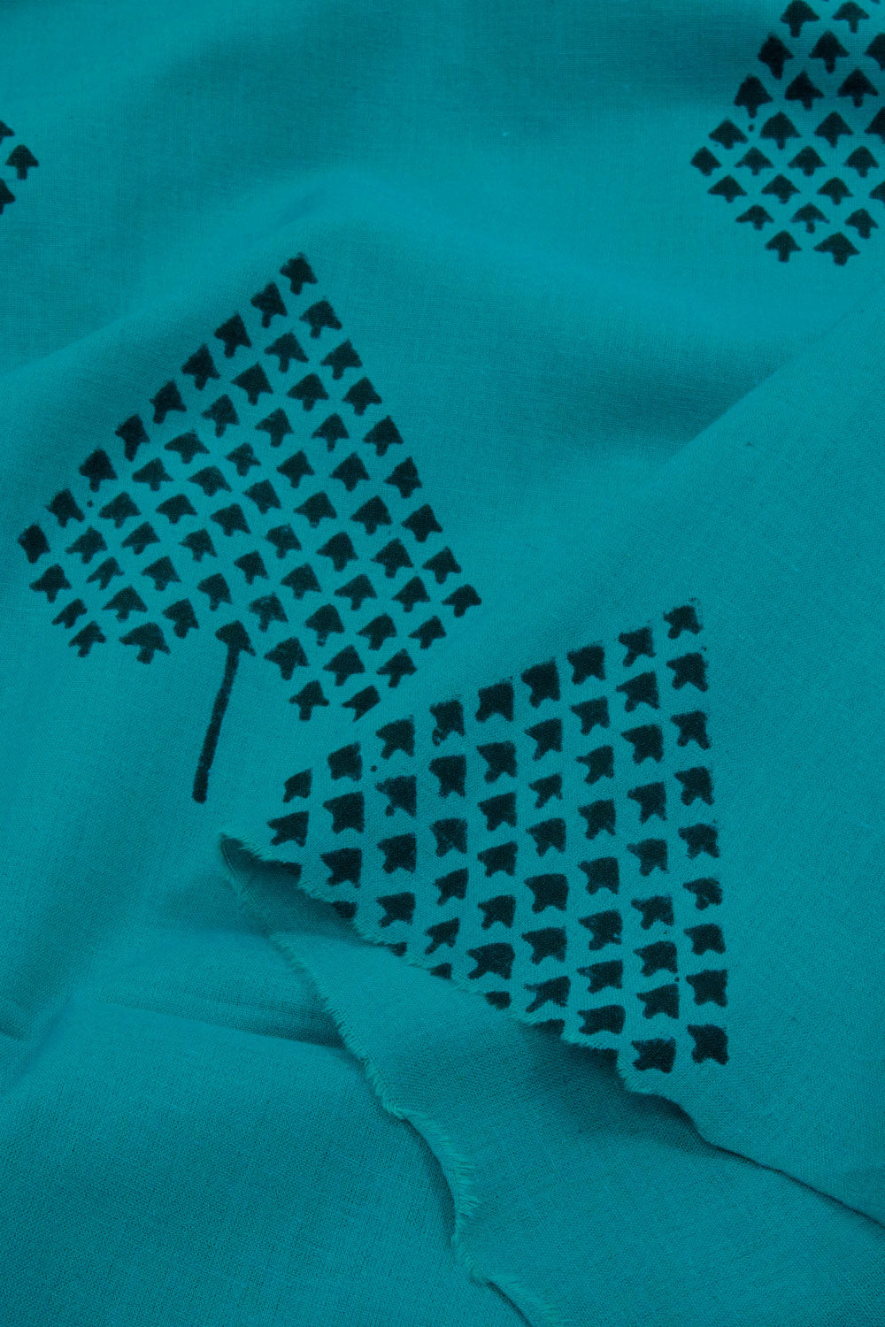Teal Blue Hand Block Printed Mulmul Cotton Salwar Suit Material 10062846