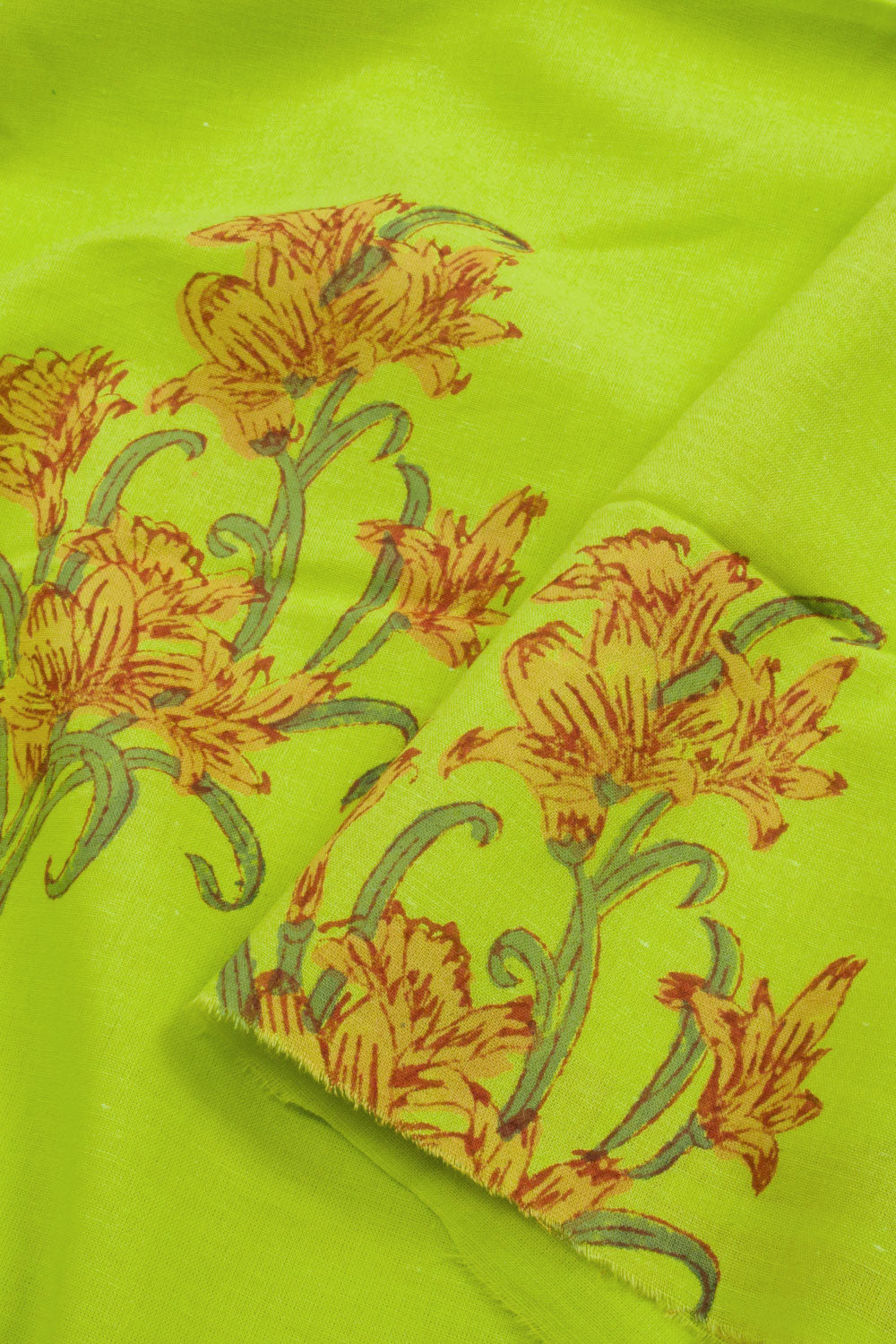 Green Hand Block Printed Mulmul Cotton Salwar Suit Material 10062849