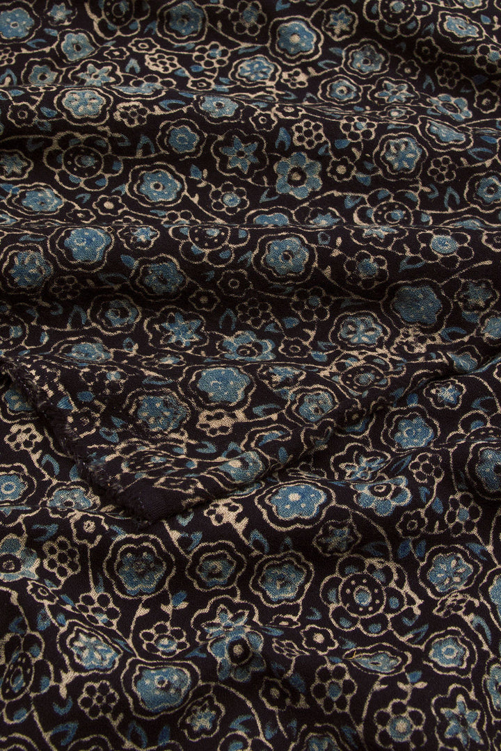 Black Ajrakh Printed Mulmul Cotton Kurta Material 10062862