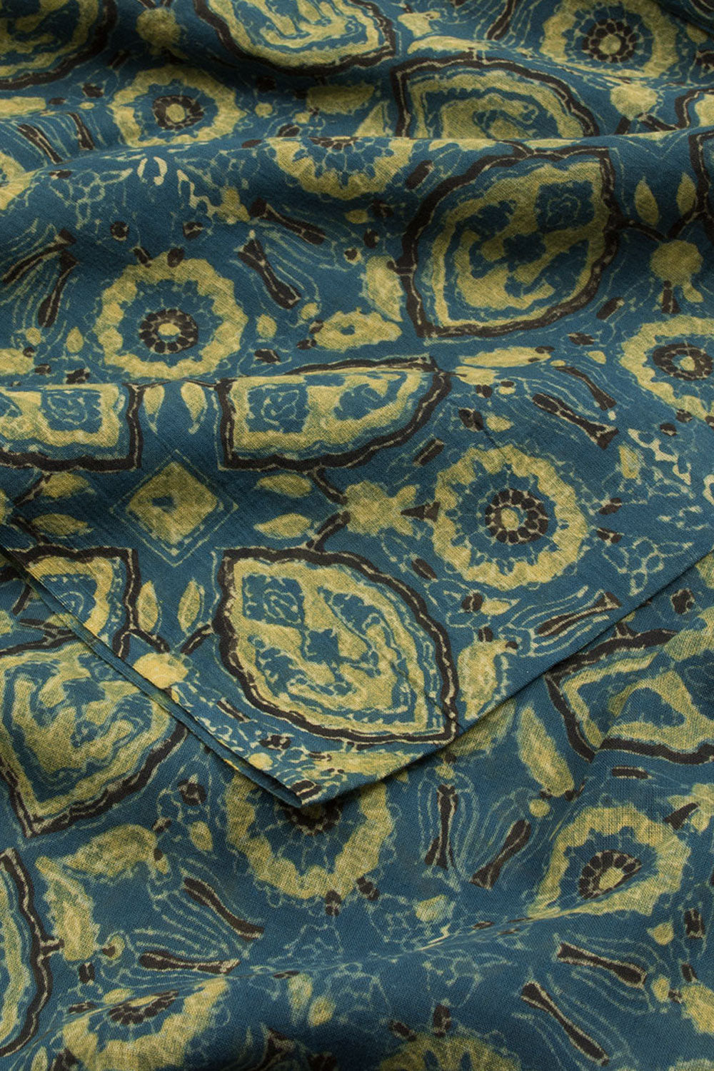 River Bed Blue Ajrakh Printed Mulmul Cotton Kurta Material 10062863