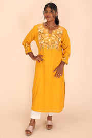 Yellow Sozni Embroidered Tussar Cotton Kurta 10066286