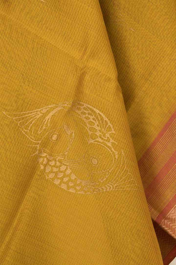 Yellow Handloom Maheshwari Silk Cotton Dupatta 10062937