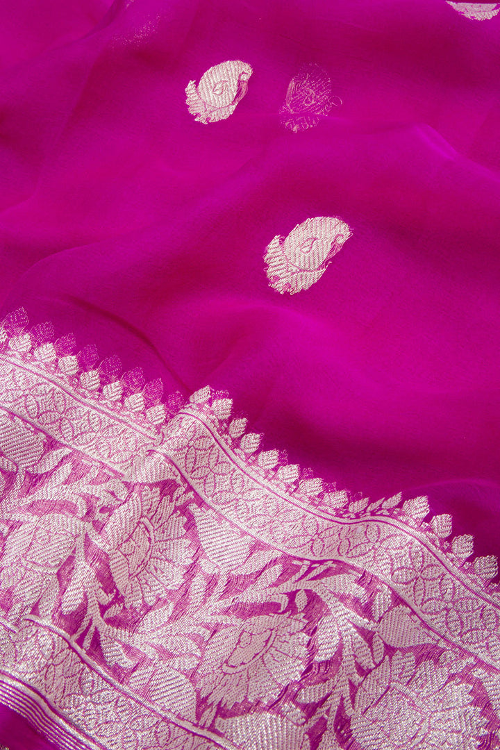 Hot Pink Handloom Khaddi Banarasi Chiffon Saree 10062975