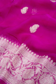 Hot Pink Handloom Khaddi Banarasi Chiffon Saree 10062975