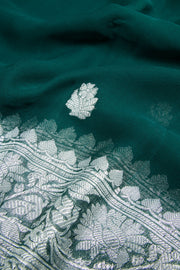 Forest Green Handloom Khaddi Banarasi Chiffon Saree 10062982
