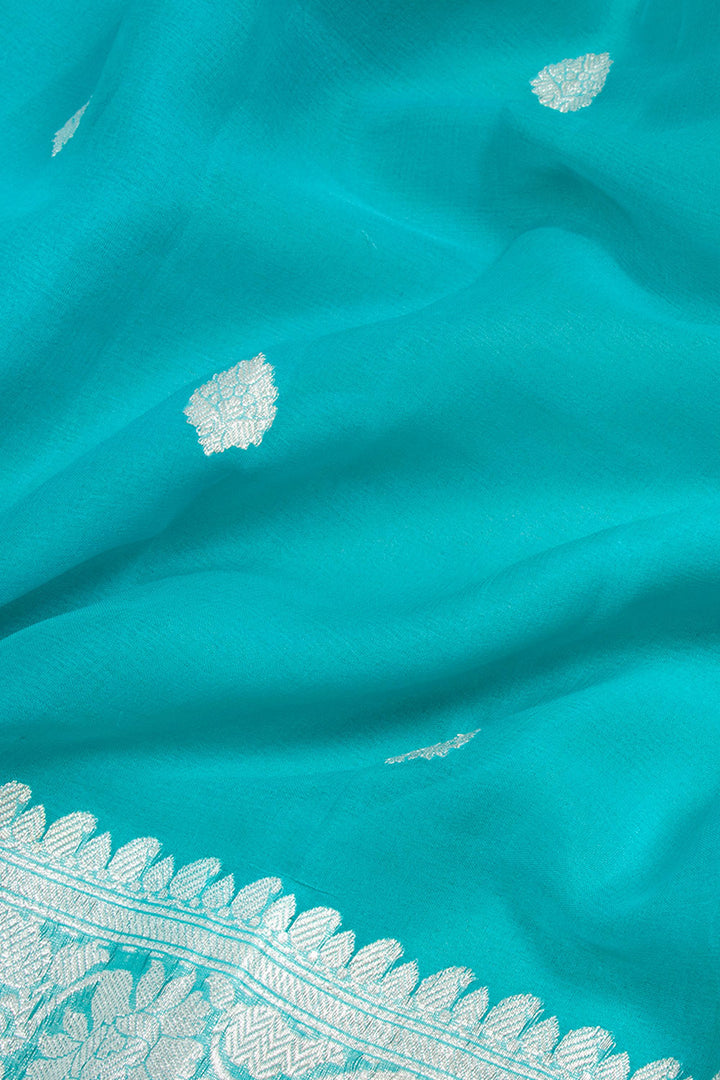 Pacific Blue Handloom Khaddi Banarasi Chiffon Saree 10062985