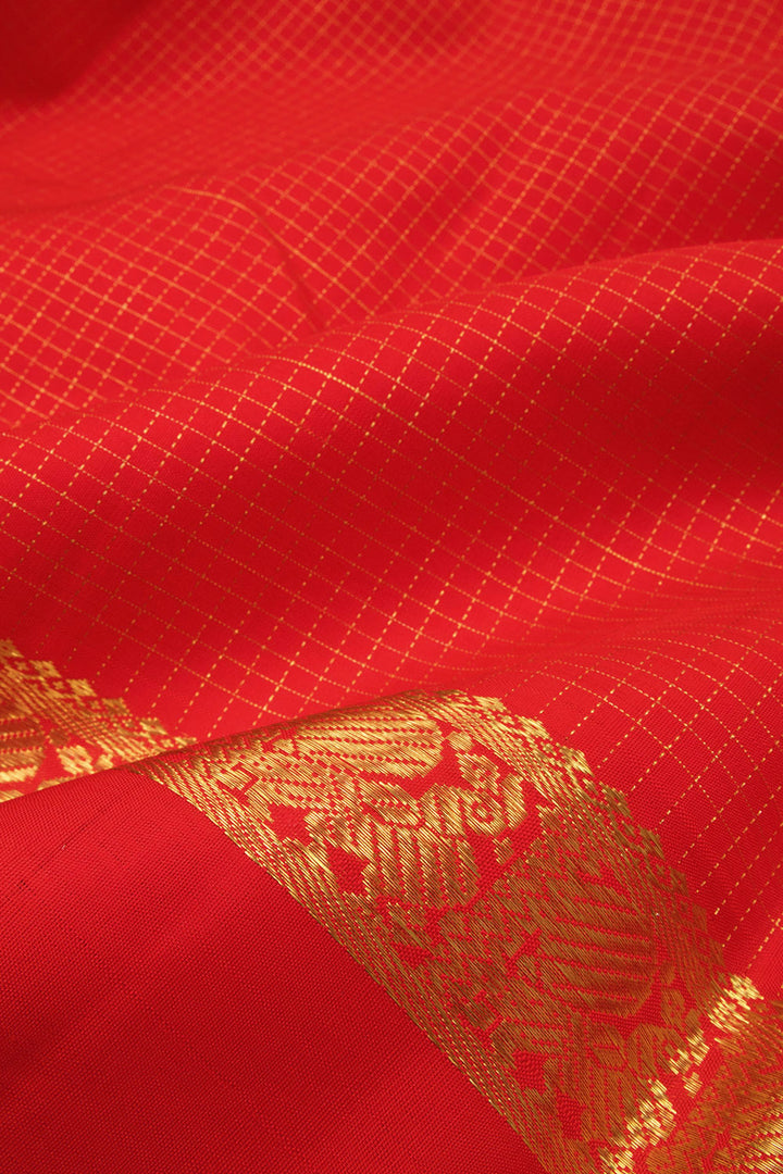 Chilli Red Pure Zari Bridal Kanjivaram Silk Saree 10063368