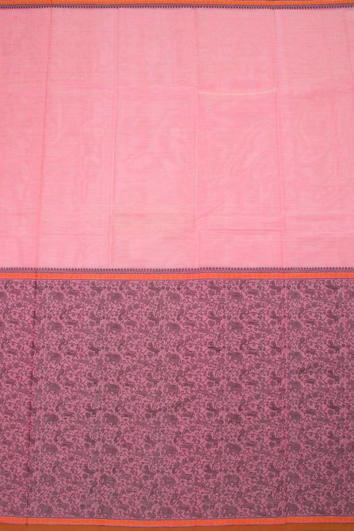 Baby Pink Handloom Kanchi Silk Cotton Half & Half Saree - 10063506