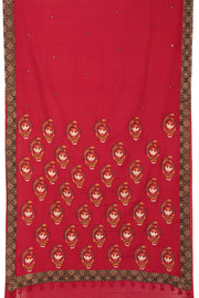 Red Kantha Embroidered Cotton Saree - Avishya