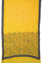 Lemon Yellow Kantha Embroidered Cotton Saree - Avishya