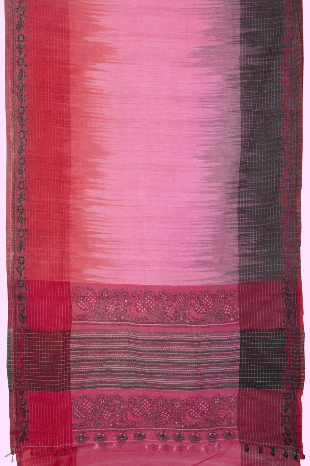 Pink Kantha Embroidered Cotton Saree - Avishya