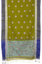Green Kantha Embroidered Cotton Saree - Avishya