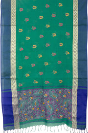 Green Kantha Embroidered Cotton Saree - Avishya