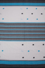 White with Blue Handloom Dhaniakhali Cotton Saree - 10063554