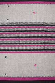 Grey with Pink Handloom Dhaniakhali Cotton Saree - 10063556