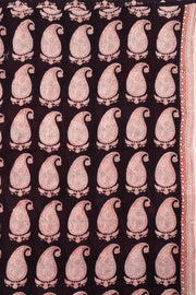 Peach with Black Bagh Printed Cotton 3-Piece Salwar Suit Material - 10063596