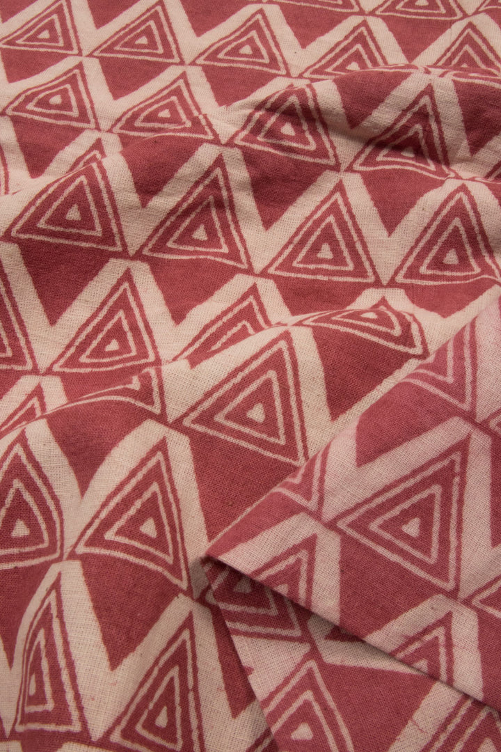 Red Dabu Printed Cotton Salwar Suit Material  - Avishya