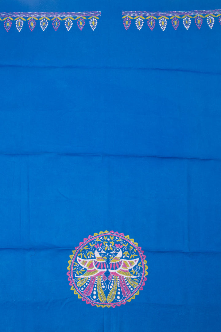 Blue Kantha Embroidered Silk Cotton Blouse Materia- Avishyal 