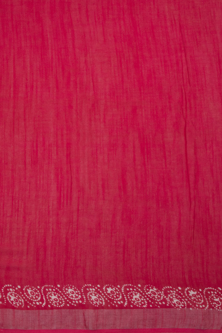 Pink with Off White Batik Printed Linen Cotton Saree - 10063862