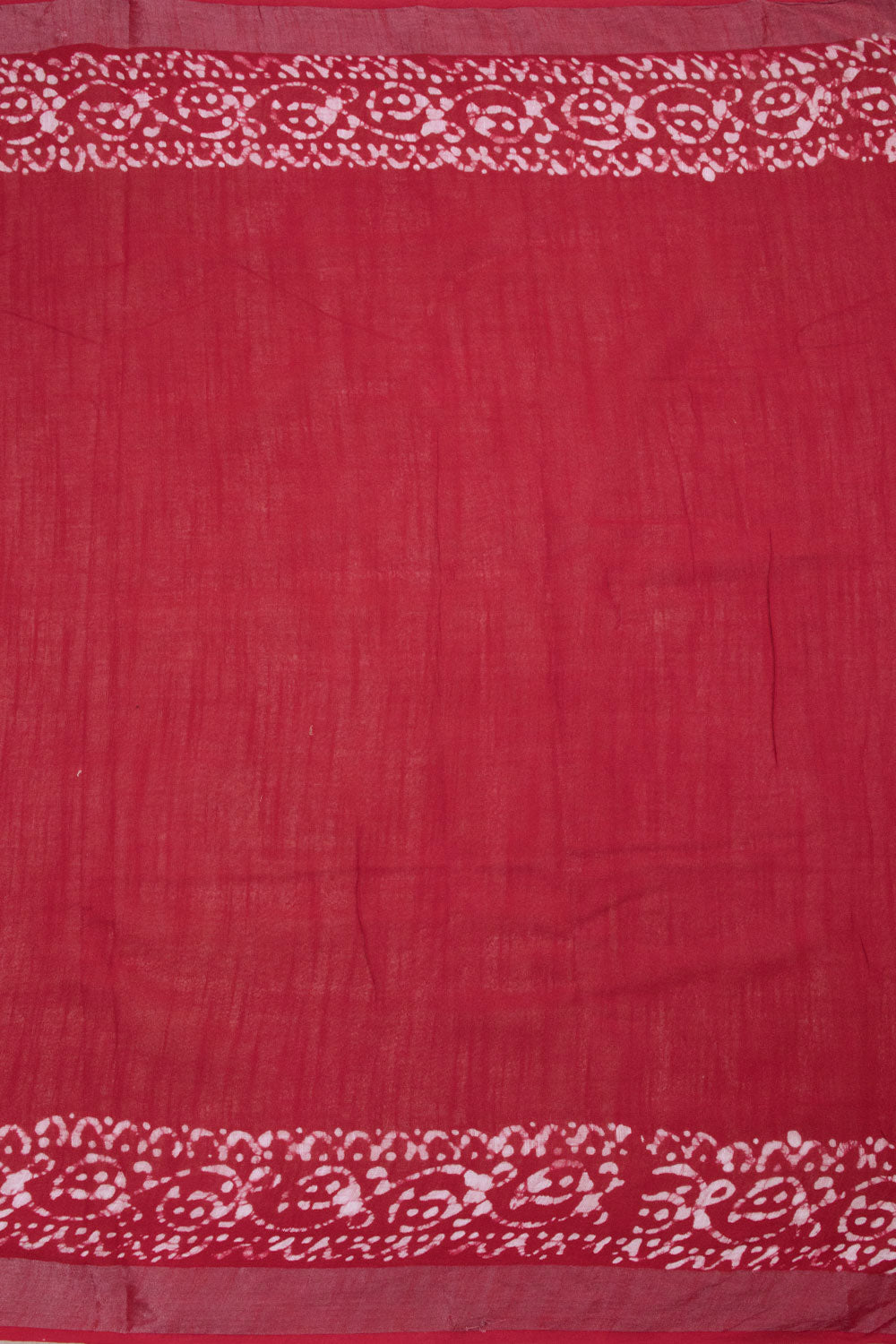 Red with Off White Batik Printed Linen Cotton Saree - 10063865