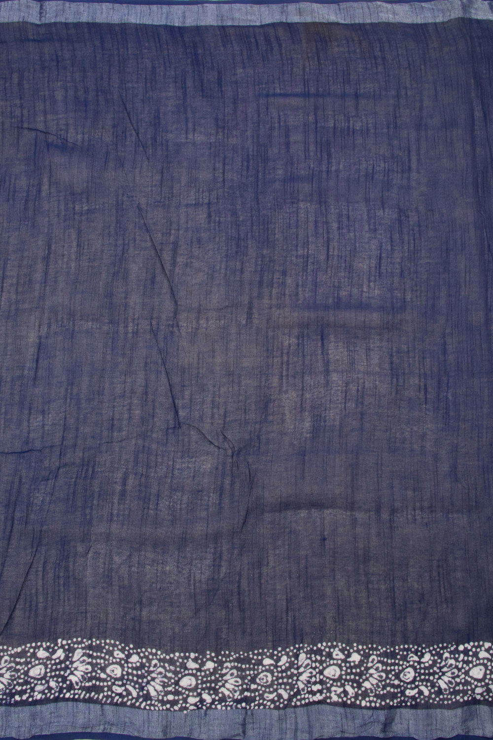 Navy Blue Batik Printed Linen Cotton Saree - 10063866