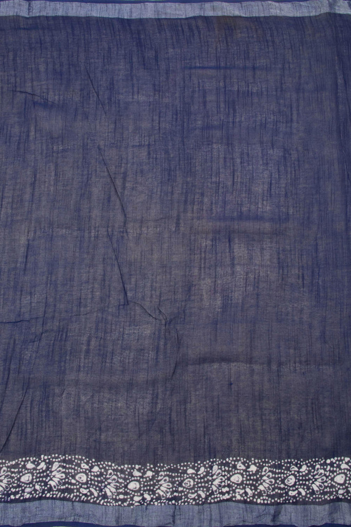 Navy Blue Batik Printed Linen Cotton Saree - 10063866