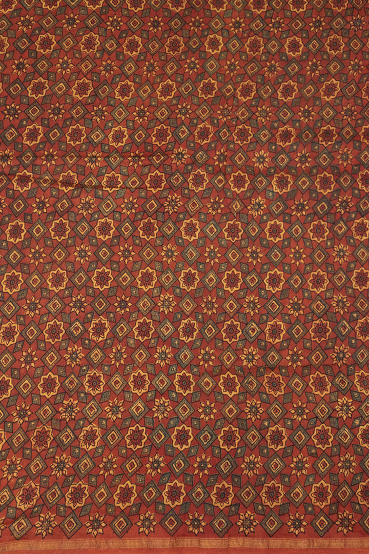 Rust Orange Ajrakh Printed Silk Cotton Saree 10063918