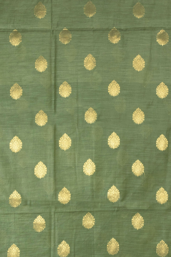 Olive Green 3 Piece Banarasi Silk Cotton Salwar Suit Material - Avishya