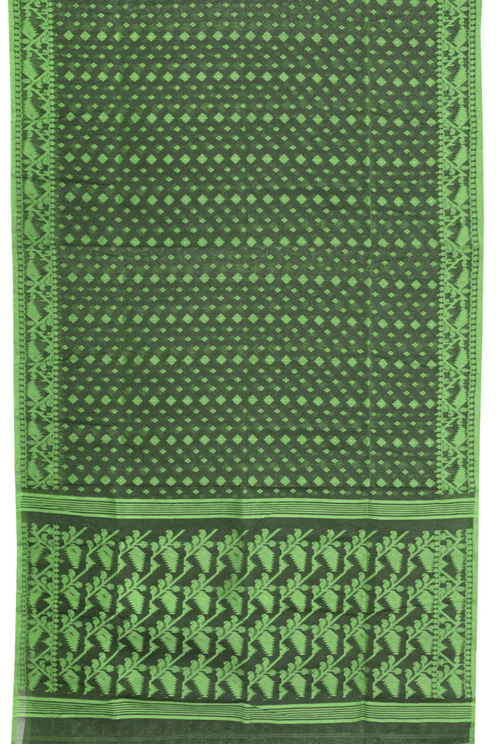 Dark Green Handloom Jamdani Style Jamdani Cotton Saree - Avishya