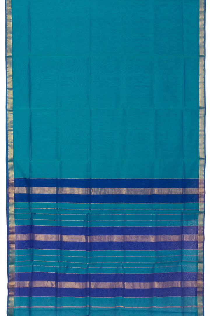 Cerulean Blue Handloom Maheswari Silk Cotton Saree -Avishya