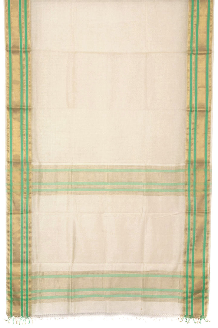 Off White Handloom Maheshwari Silk Cotton Saree  - Avishya.com