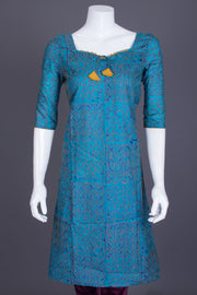 Blue Kantha Embroidered Tussar Silk Kurta - Avishya