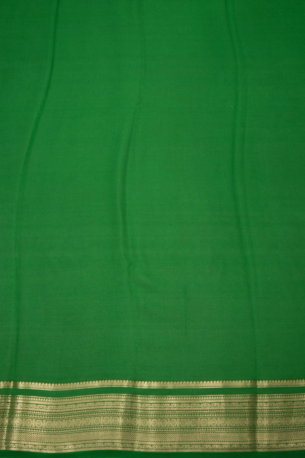 White with Green Hand Painted Mysore Crepe Silk Saree 10064301